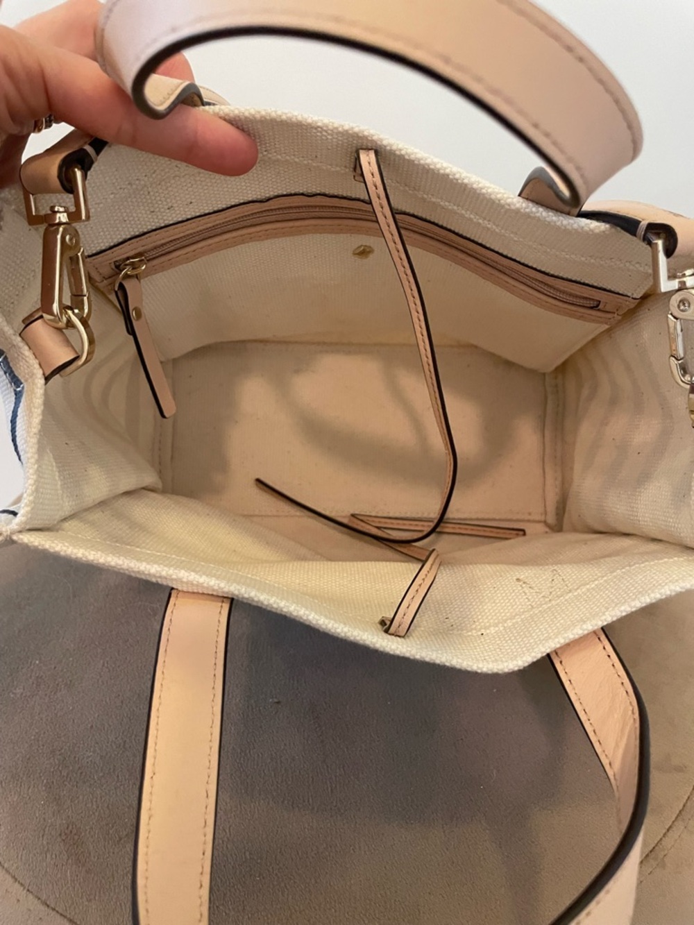 Kate Spade Navy/Cream Striped Canvas Bag with Leather Handles/Strap - Picture 4 of 9
